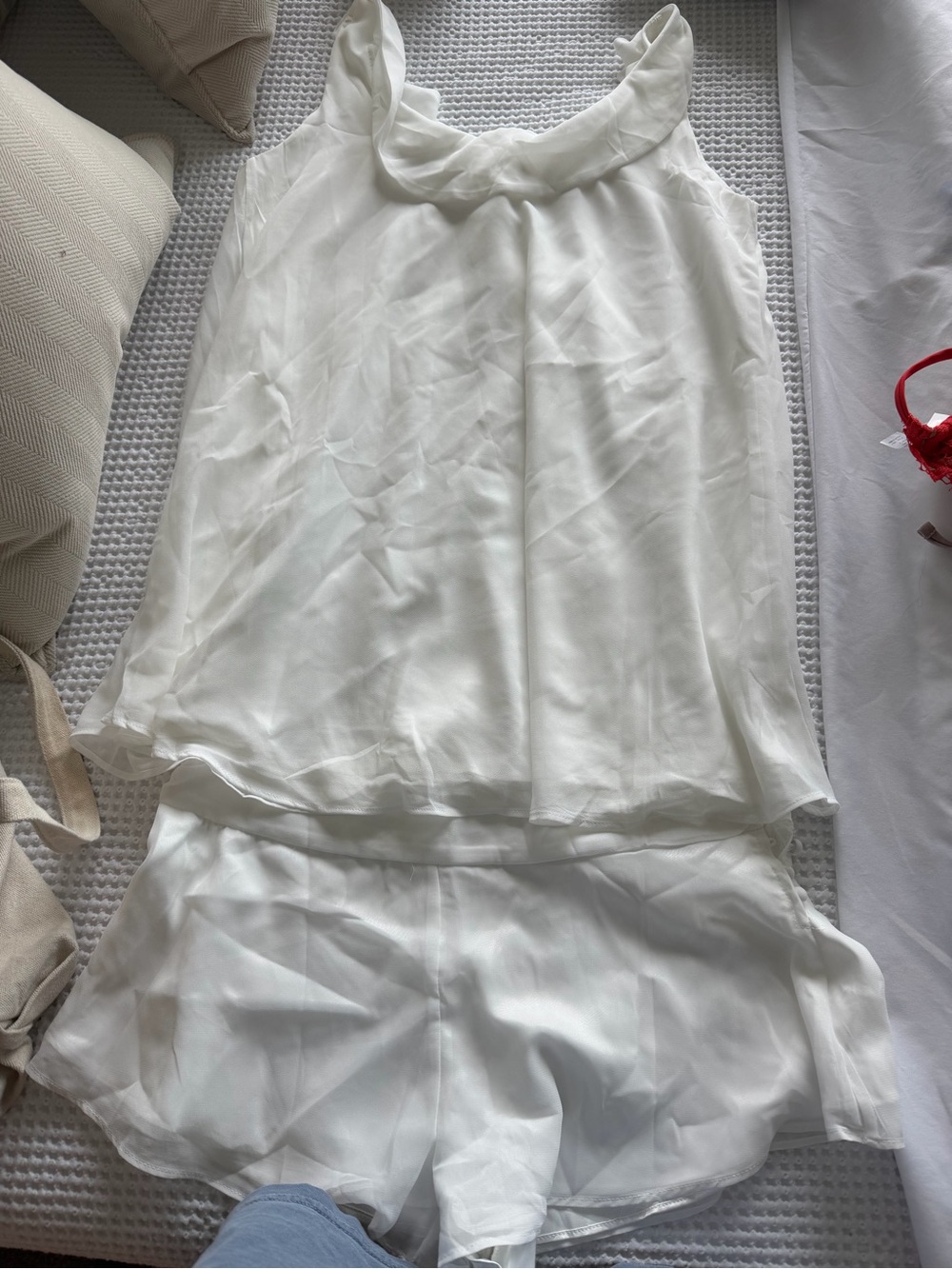 White Two-Piece Chiffon Tank and Shorts Set